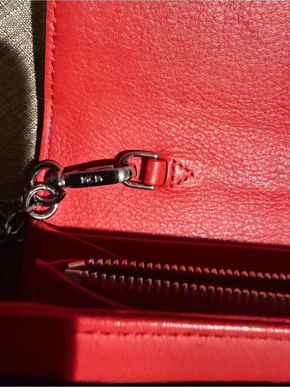 MCM Patricia Visetos Wallet on a Chain (WOC) Black/Red Leather Crossbody Clutch